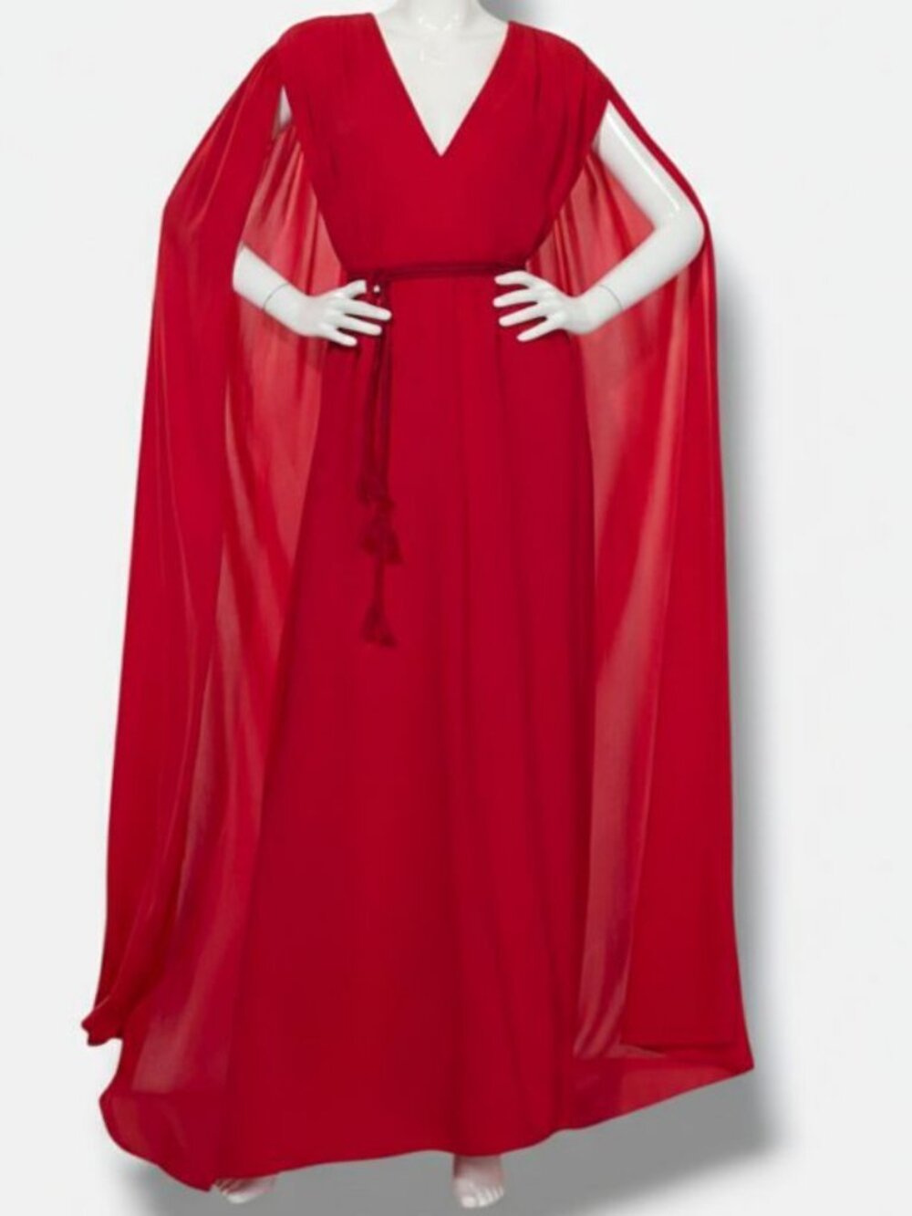 Alice + Olivia Women's Red Zenaida Chiffon Maxi Wrap Cape Dress Size 4